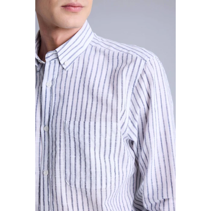 Defacto H3618AXNV64 Lacivert Regular Fıt Polo Yaka Uzun Kollu Gömlek