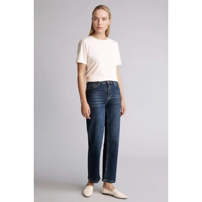 Defacto G2878AXER105 Ekru Regular Fıt Bisiklet Yaka Nakış Baskı Çiçekli Penye Kısa Kollu Tişört