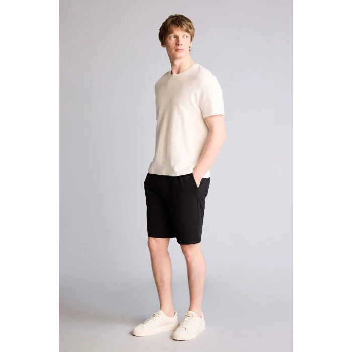 Defacto W1105AZBK81 Siyah Slim Fit Cepli Pamuklu Basic Bermuda Şort
