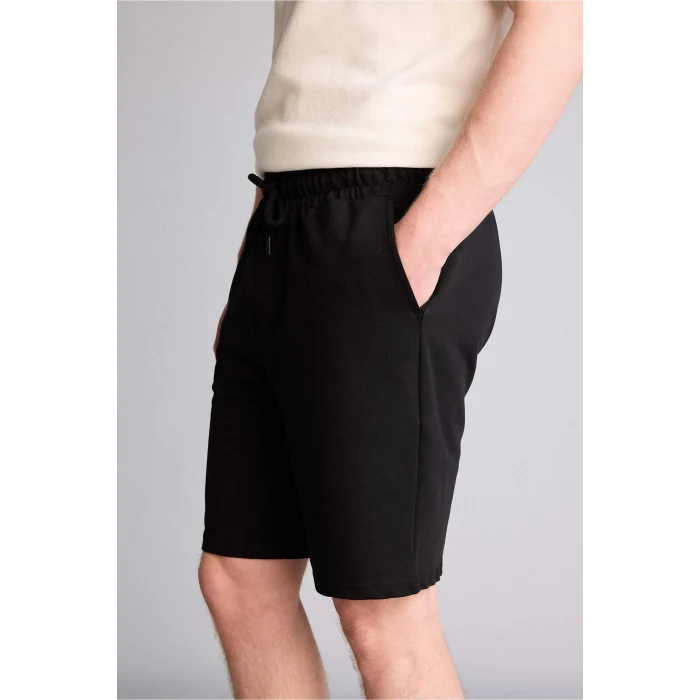 Defacto W1105AZBK81 Siyah Slim Fit Cepli Pamuklu Basic Bermuda Şort