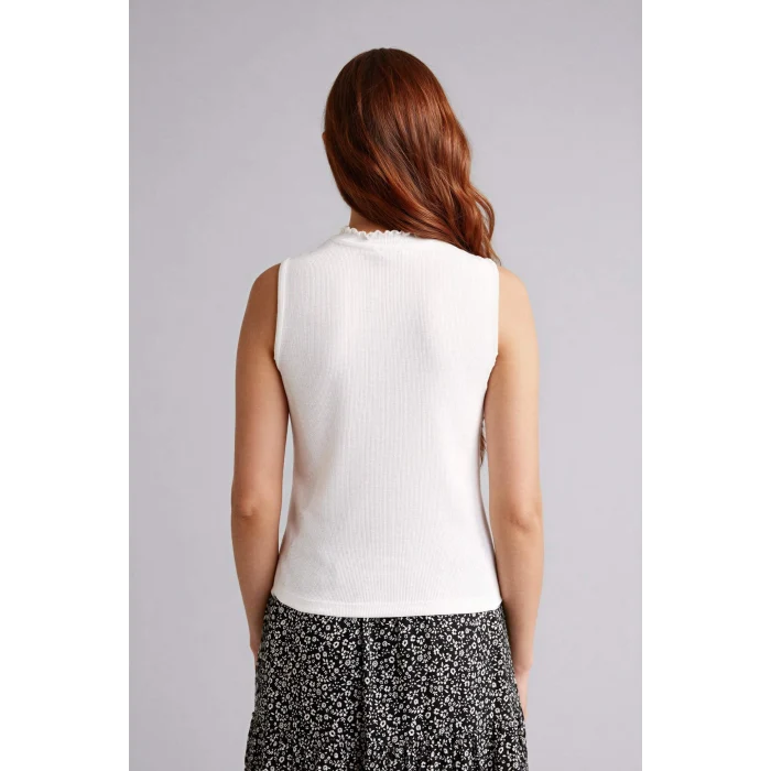 Defacto G0050AXER105 Ekru Slım Fıt Yarım Balıkçı Yaka Fitilli Kaşkorse Tunik