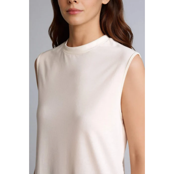 Defacto F9753AXER105 Ekru Basıc Kolsuz Tunik