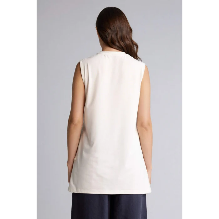 Defacto F9753AXER105 Ekru Basıc Kolsuz Tunik