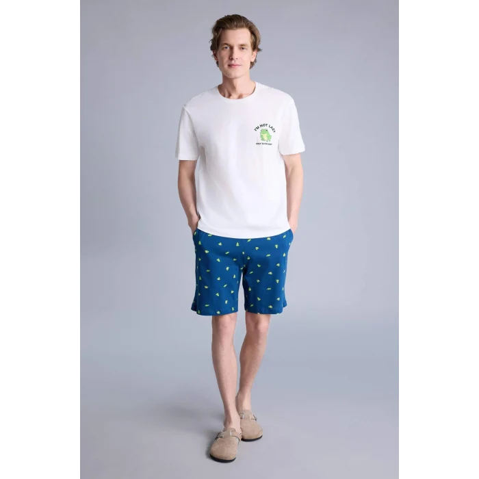 Defacto H0580AXIN101 İndigo Regular Fıt Hayvan Baskılı Kısa Kollu 2li Takım