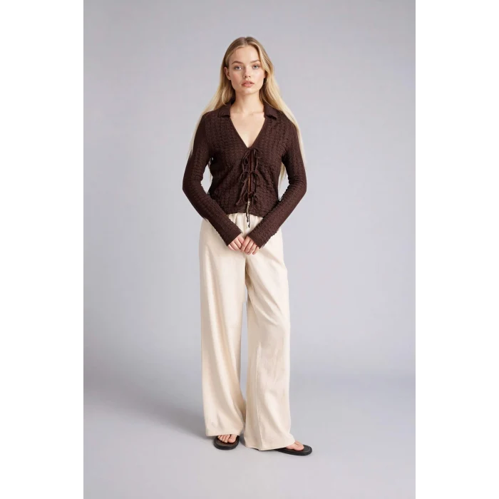 Defacto E1981AXBG286 Bej Wıde Leg Beli Lastikli Keten Karışımlı Pantolon