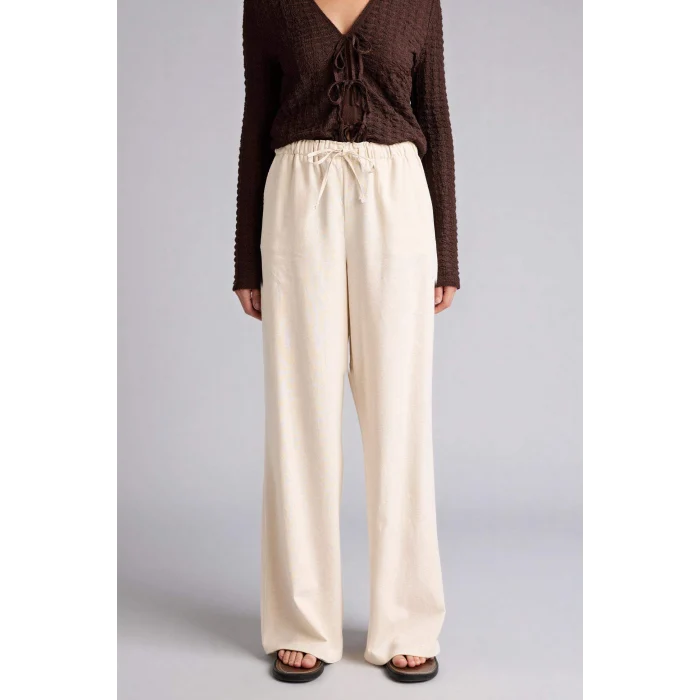 Defacto E1981AXBG286 Bej Wıde Leg Beli Lastikli Keten Karışımlı Pantolon