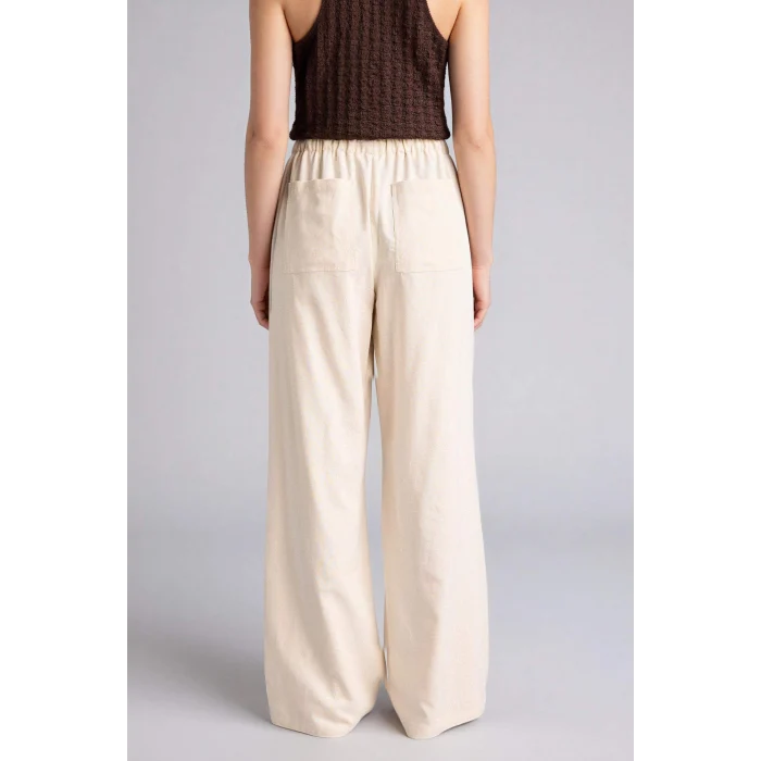 Defacto E1981AXBG286 Bej Wıde Leg Beli Lastikli Keten Karışımlı Pantolon