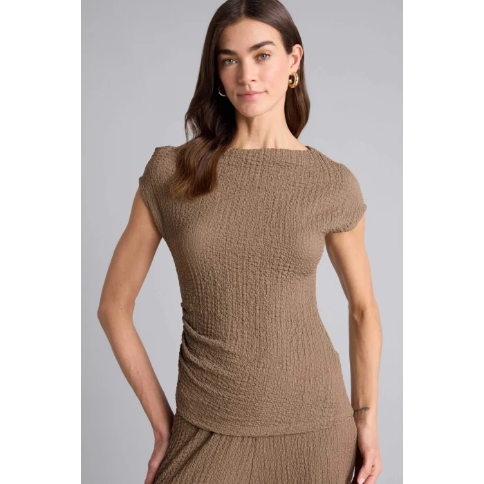 Defacto H0557AXBN229 Kahve Slım Fıt Tek Omuzlu Bürümcük Kısa Kollu Tişört