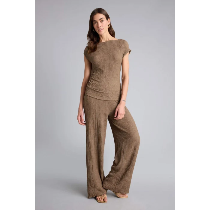 Defacto H0557AXBN229 Kahve Slım Fıt Tek Omuzlu Bürümcük Kısa Kollu Tişört