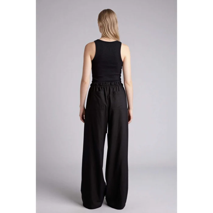 Defacto E1981AXBK27 Siyah Wıde Leg Çift Cepli Beli Lastikli Standart Boy Keten Karışımlı Pantolon