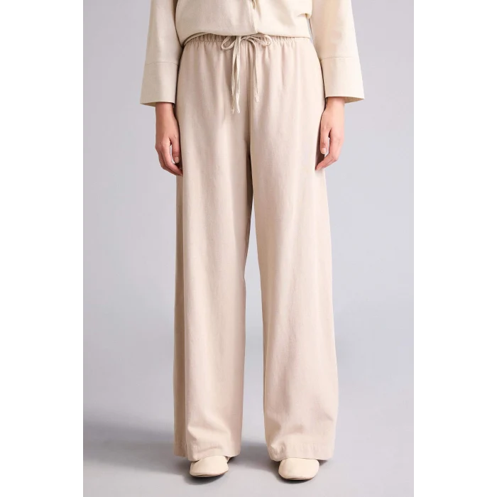 Defacto F7960AXBG186 Bej Wıde Leg Keten Karışımlı Pantolon