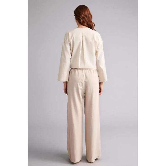 Defacto F7960AXBG186 Bej Wıde Leg Keten Karışımlı Pantolon