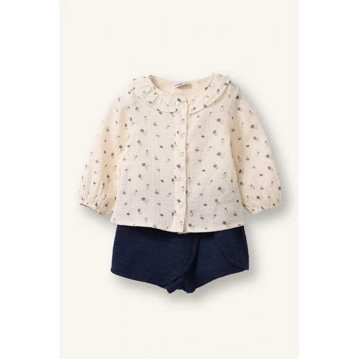 Defacto G8738A5ER99 Ekru Çiçekli Müslin 2li Takım Kız Bebek