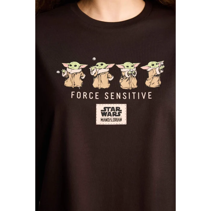 Defacto H1073AXBN207 Kahve Star Wars-Mandalorıan Oversıze Bisiklet Yaka Baskılı Kısa Kollu Tişört