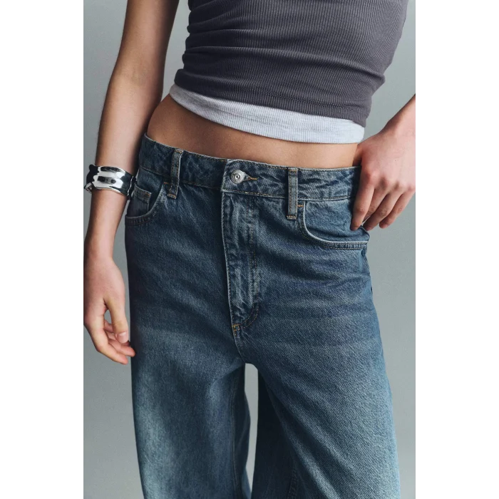 Defacto E9134AXNM28 Mavi Baggy Fıt Yüksek Bel Katlamalı Paça Jean Yıkamalı Pantolon