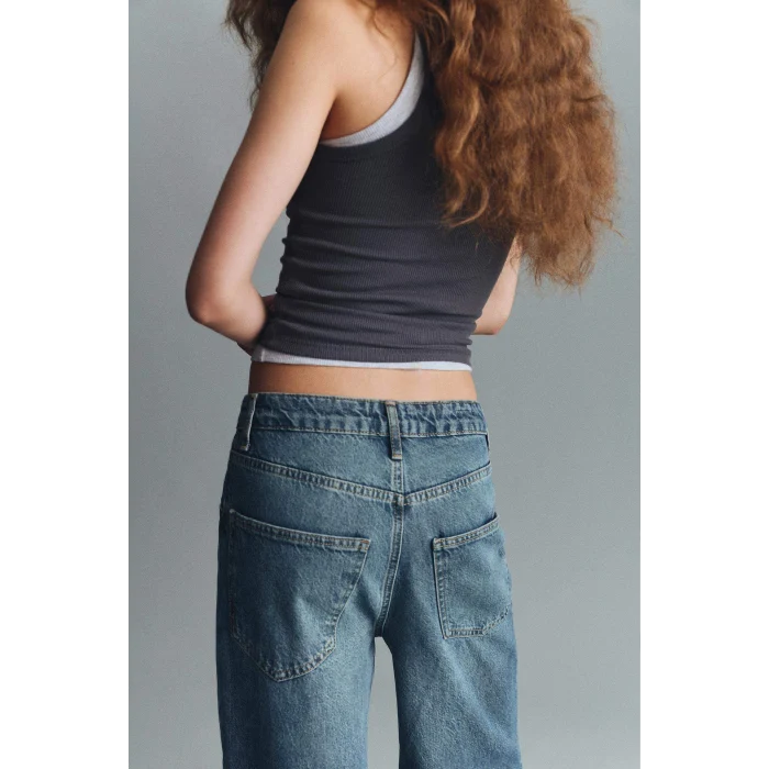 Defacto E9134AXNM28 Mavi Baggy Fıt Yüksek Bel Katlamalı Paça Jean Yıkamalı Pantolon