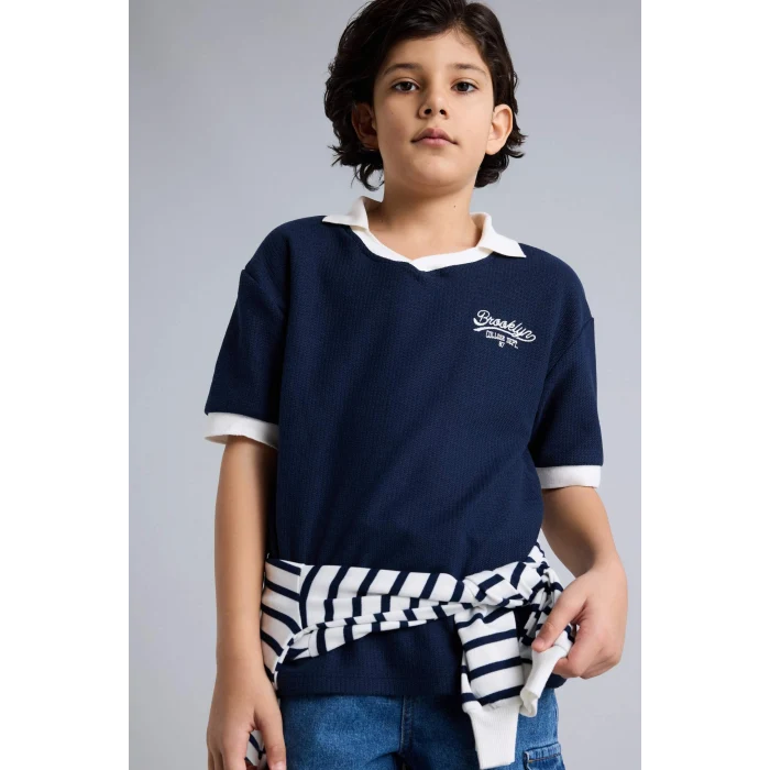 Defacto H0933A8NV64 Lacivert Oversıze Polo Tişört Erkek Çocuk