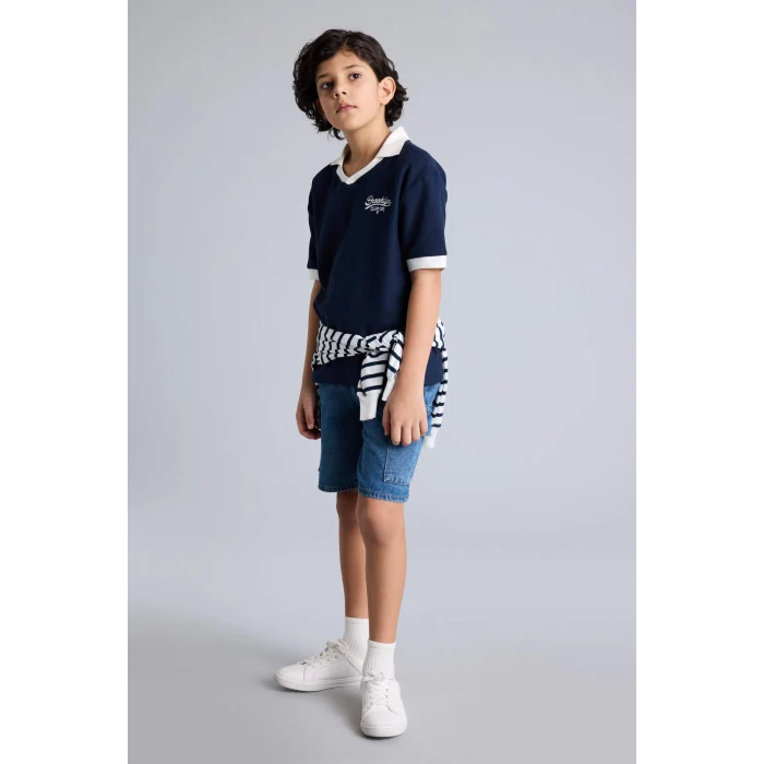 Defacto H0933A8NV64 Lacivert Oversıze Polo Tişört Erkek Çocuk