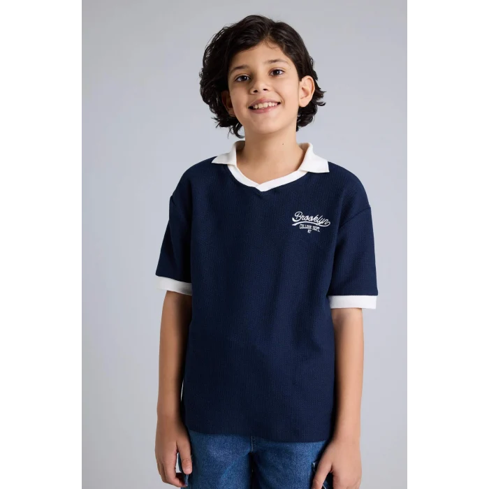 Defacto H0933A8NV64 Lacivert Oversıze Polo Tişört Erkek Çocuk