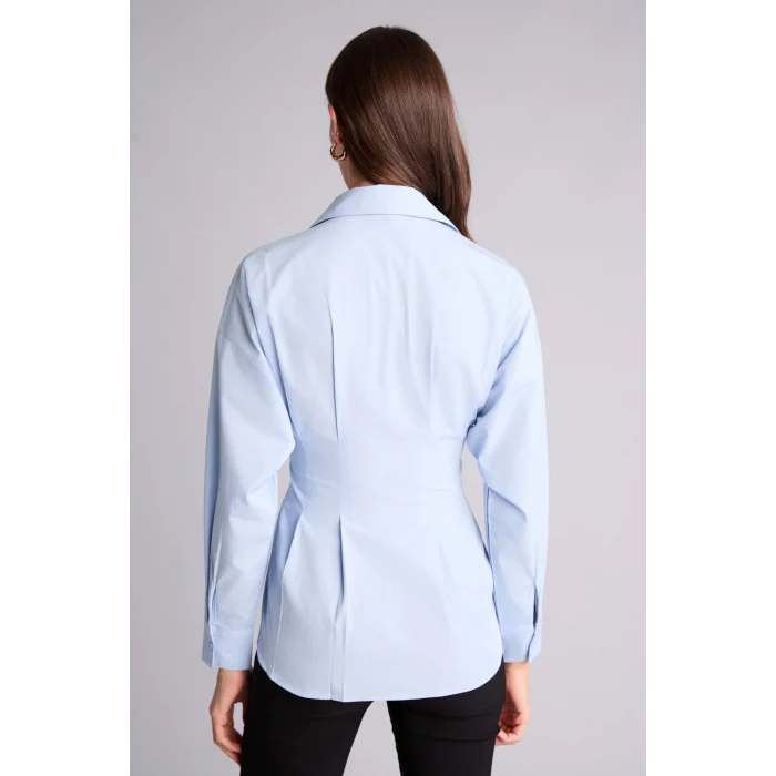 Defacto G8610AXBE744 Mavi Fıtted Poplin Gömlek