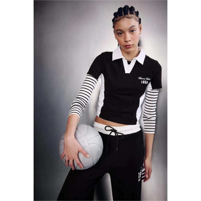 Defacto G0686AXAR214 Antrasit NBA Mıamı Heat Slım Fıt Polo Yaka Kısa Kollu Polo Tişört