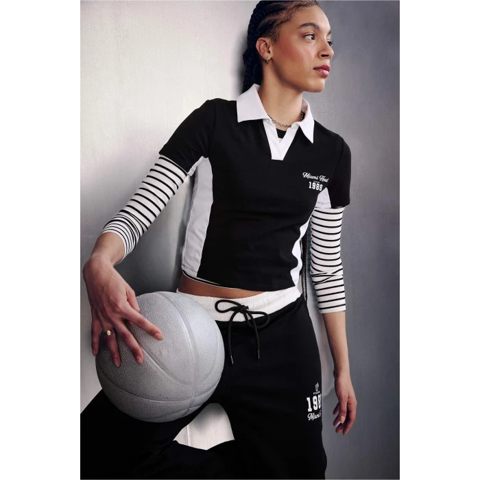 Defacto G0686AXAR214 Antrasit NBA Mıamı Heat Slım Fıt Polo Yaka Kısa Kollu Polo Tişört