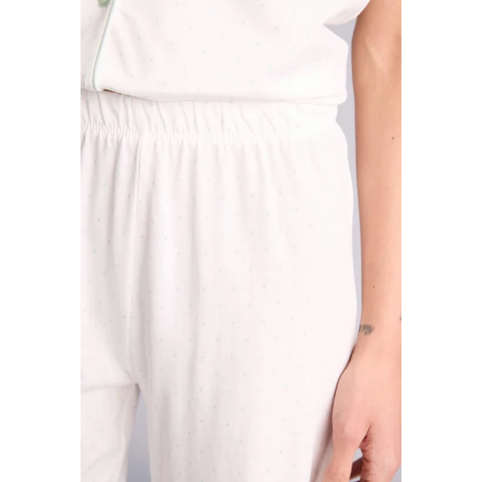 Defacto H1700AXER98 Ekru Pijama Takımı Üst Alt