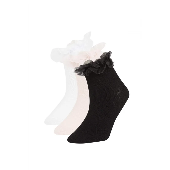 Defacto C2937A8KR1 Coral Kız Çocuk 3lü Pamuklu Patik Okul Çorabı