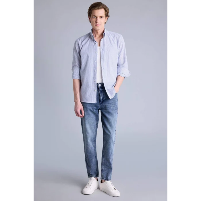 Defacto G2530AXIN131 İndigo Regular Fıt Polo Yaka Pamuklu Gömlek