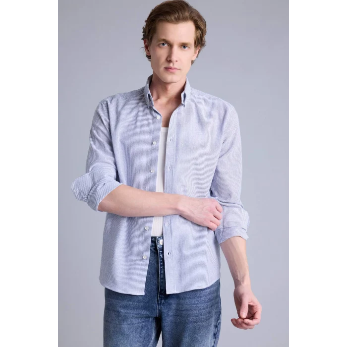 Defacto G2530AXIN131 İndigo Regular Fıt Polo Yaka Pamuklu Gömlek