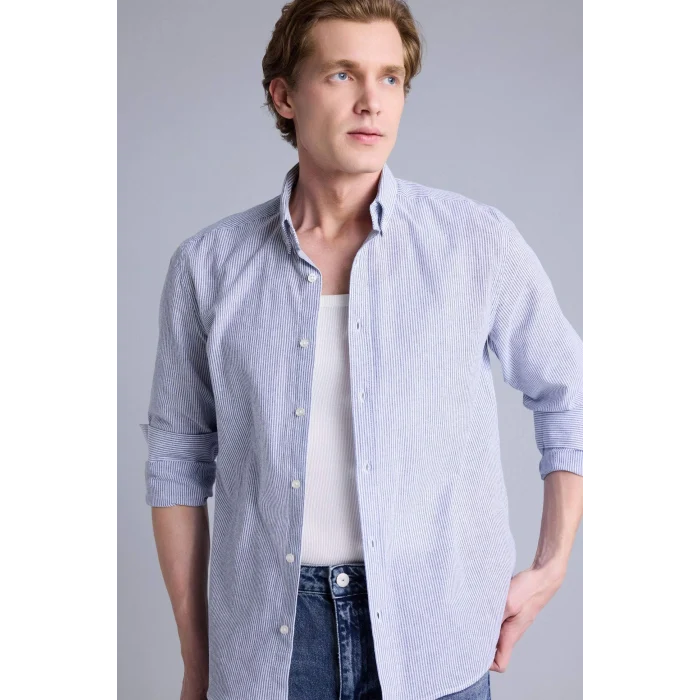 Defacto G2530AXIN131 İndigo Regular Fıt Polo Yaka Pamuklu Gömlek