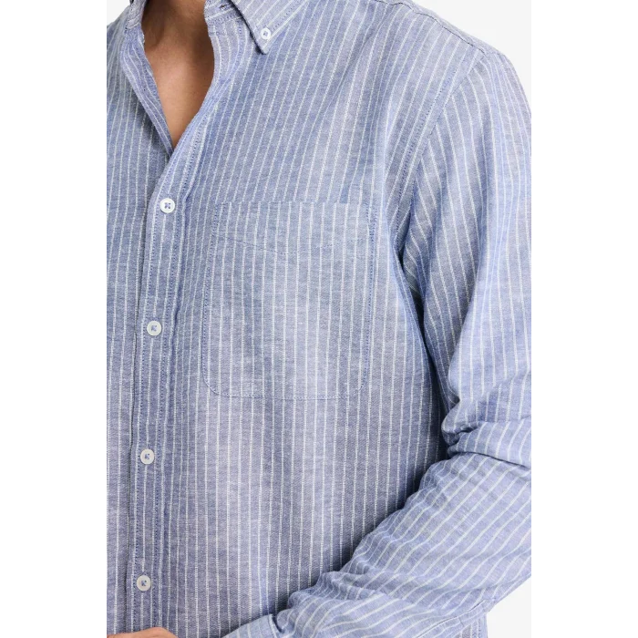 Defacto F9322AXBE753 Mavi Keten Karışımlı Gömlek