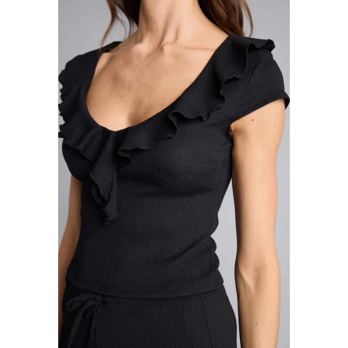 Defacto H1593AXBK81 Siyah Slım Fıt Bürümcük Tişört