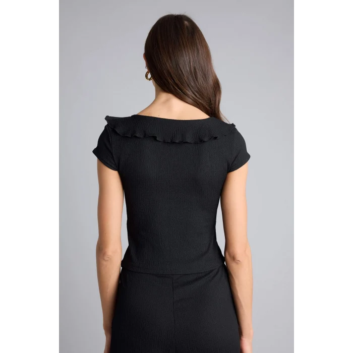 Defacto H1593AXBK81 Siyah Slım Fıt Bürümcük Tişört