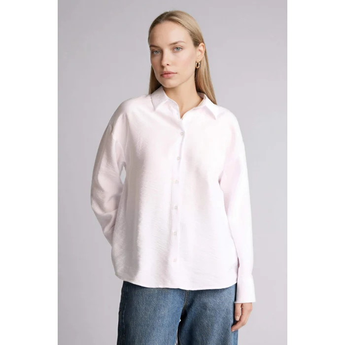 Defacto G8958AXWT79 Beyaz Relax Fıt Gömlek Yaka Uzun Kollu Gömlek