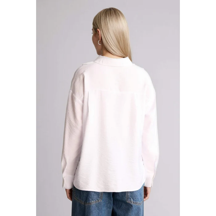 Defacto G8958AXWT79 Beyaz Relax Fıt Gömlek Yaka Uzun Kollu Gömlek