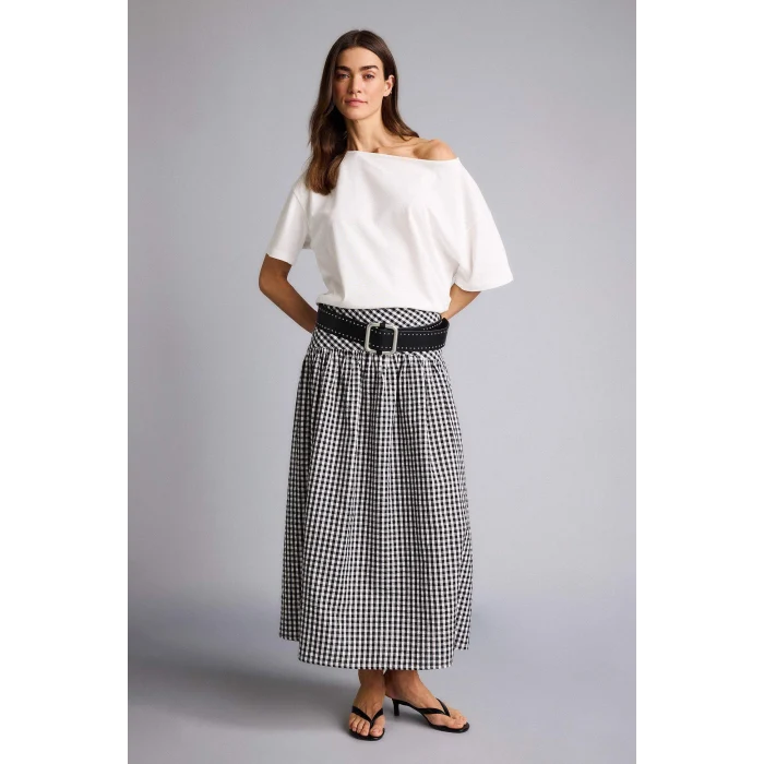 Defacto H6703AXER105 Ekru Relax Fıt Kayık Yaka Basıc Düz Kısa Kollu Tişört