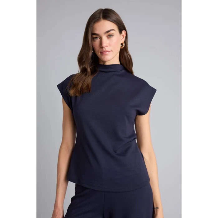 Defacto F7760AXNV135 Lacivert Slım Fıt Yarım Balıkçı Yaka Kısa Kollu Tişört