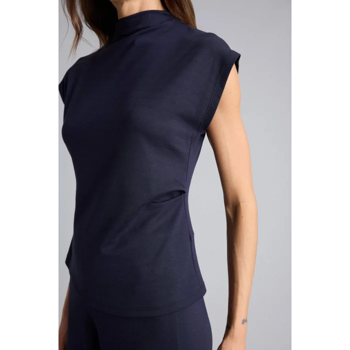 Defacto F7760AXNV135 Lacivert Slım Fıt Yarım Balıkçı Yaka Kısa Kollu Tişört