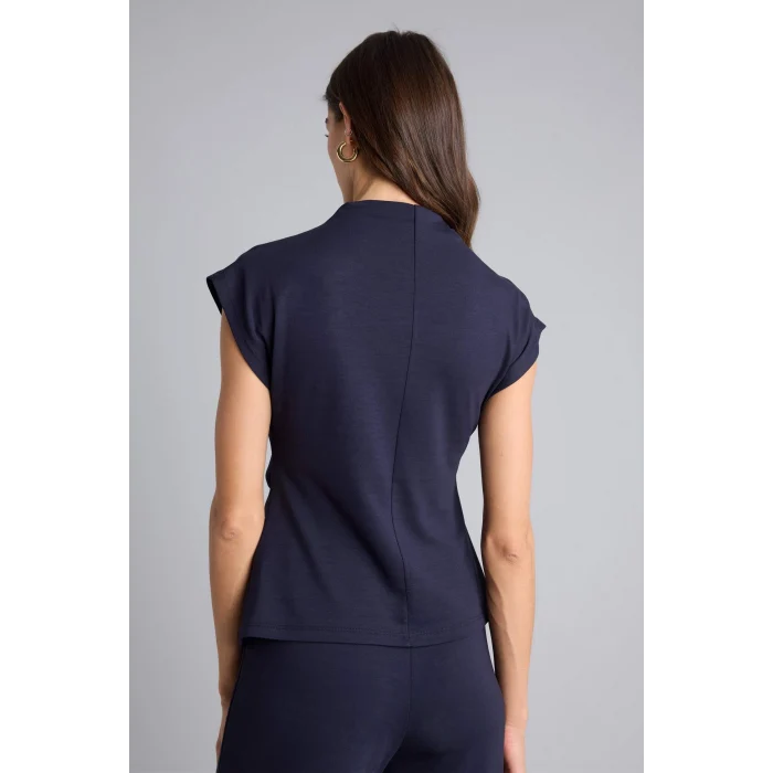 Defacto F7760AXNV135 Lacivert Slım Fıt Yarım Balıkçı Yaka Kısa Kollu Tişört