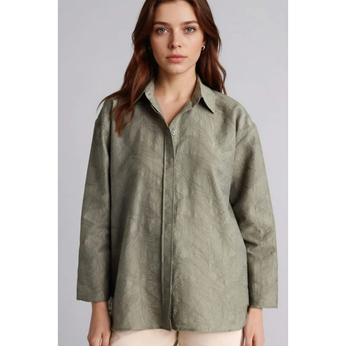 Defacto H0592AXKH440 Haki Regular Fıt Floral Uzun Kollu Tunik