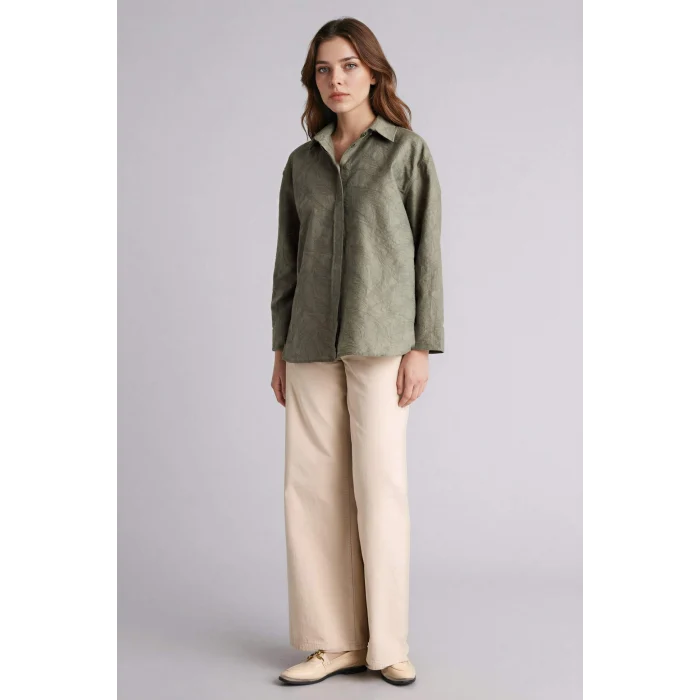 Defacto H0592AXKH440 Haki Regular Fıt Floral Uzun Kollu Tunik