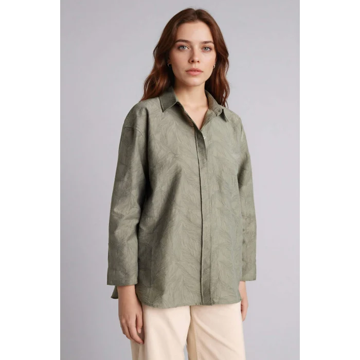 Defacto H0592AXKH440 Haki Regular Fıt Floral Uzun Kollu Tunik