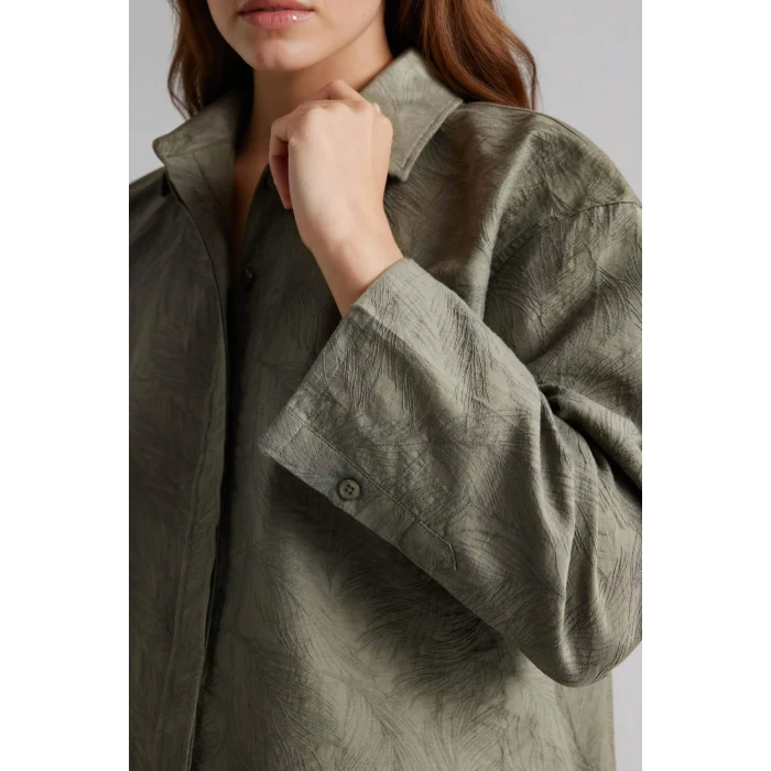 Defacto H0592AXKH440 Haki Regular Fıt Floral Uzun Kollu Tunik