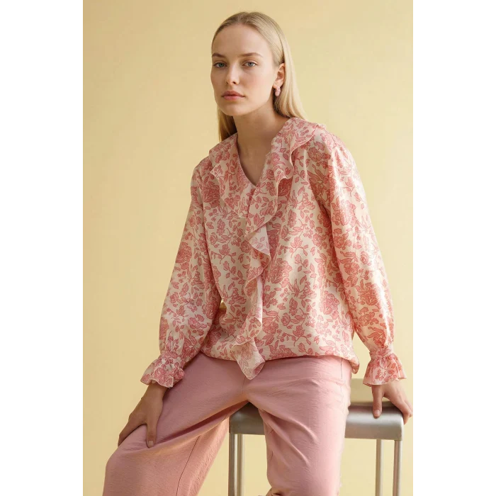 Defacto G8784AXPN111 Pembe Desenli Uzun Kollu Bluz