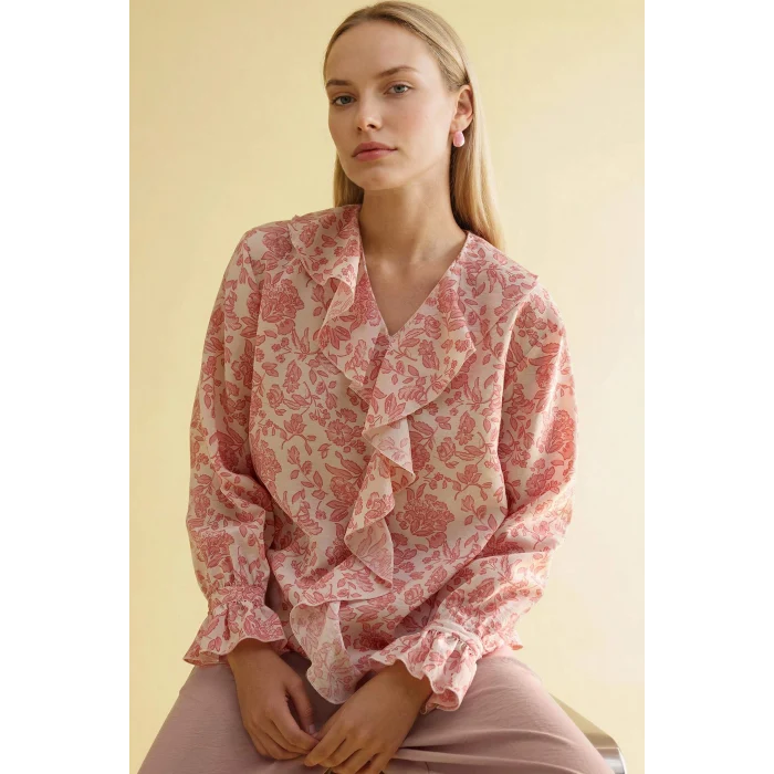 Defacto G8784AXPN111 Pembe Desenli Uzun Kollu Bluz