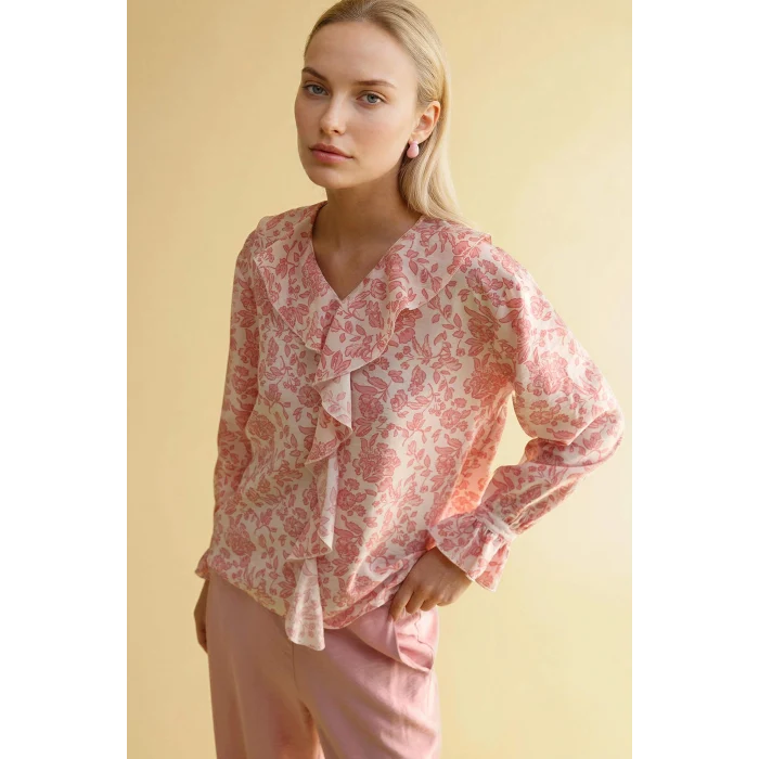 Defacto G8784AXPN111 Pembe Desenli Uzun Kollu Bluz