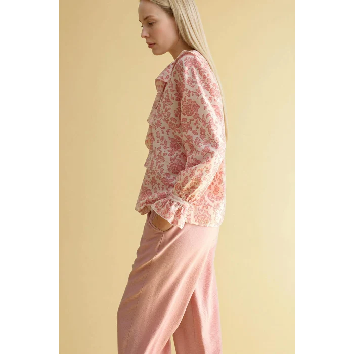 Defacto G8784AXPN111 Pembe Desenli Uzun Kollu Bluz