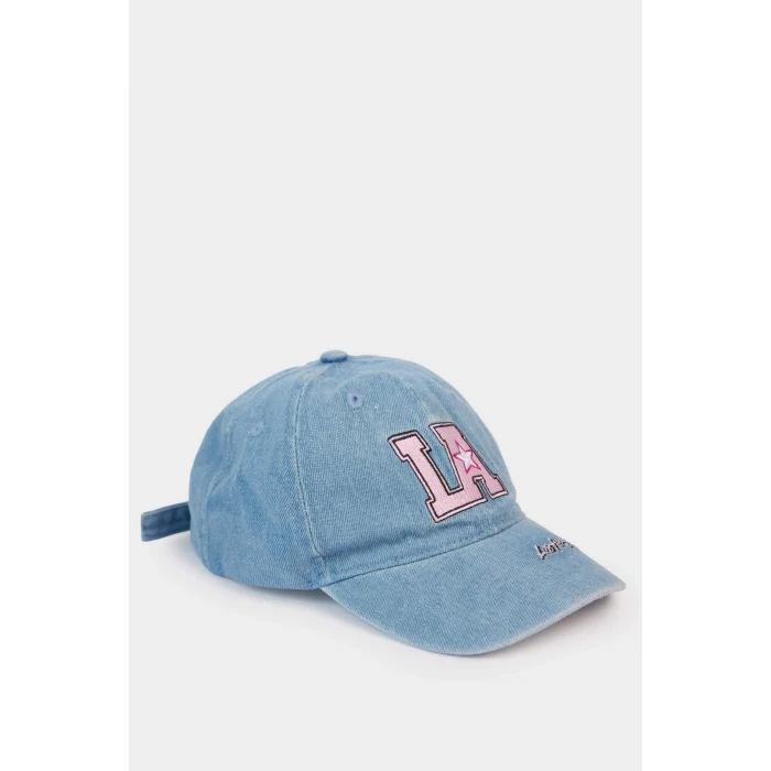 Defacto C0587A8BE106 Mavi Nakışlı Jean Cap Şapka Kız Çocuk