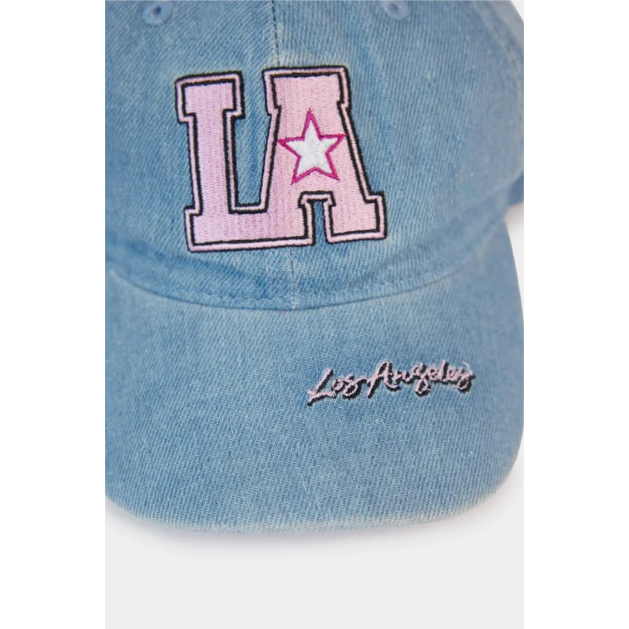 Defacto C0587A8BE106 Mavi Nakışlı Jean Cap Şapka Kız Çocuk